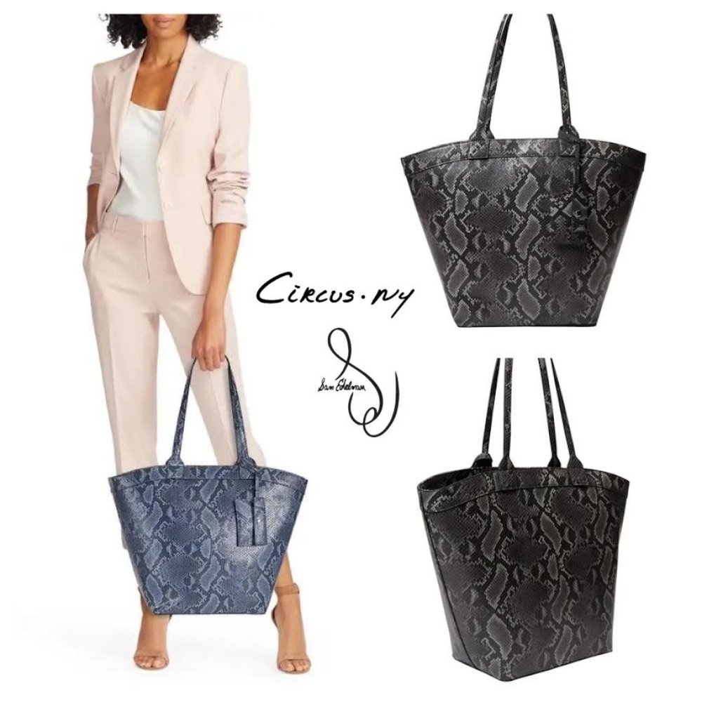NWT $100 SAM EDELMAN CIRCUS NY Dark Grey Snake Malibu Snake Large Tote Handbag